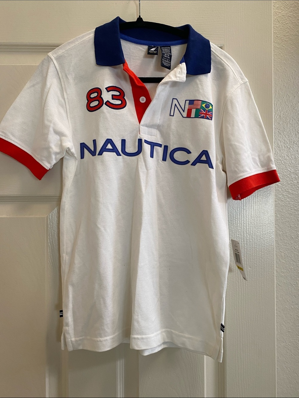 Nautica White Polo with Blue Collar and Red Trim